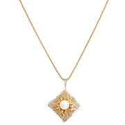 Square Pearl and Diamond Pendant with Adjustable Chain - K.D. Jewelry Sf