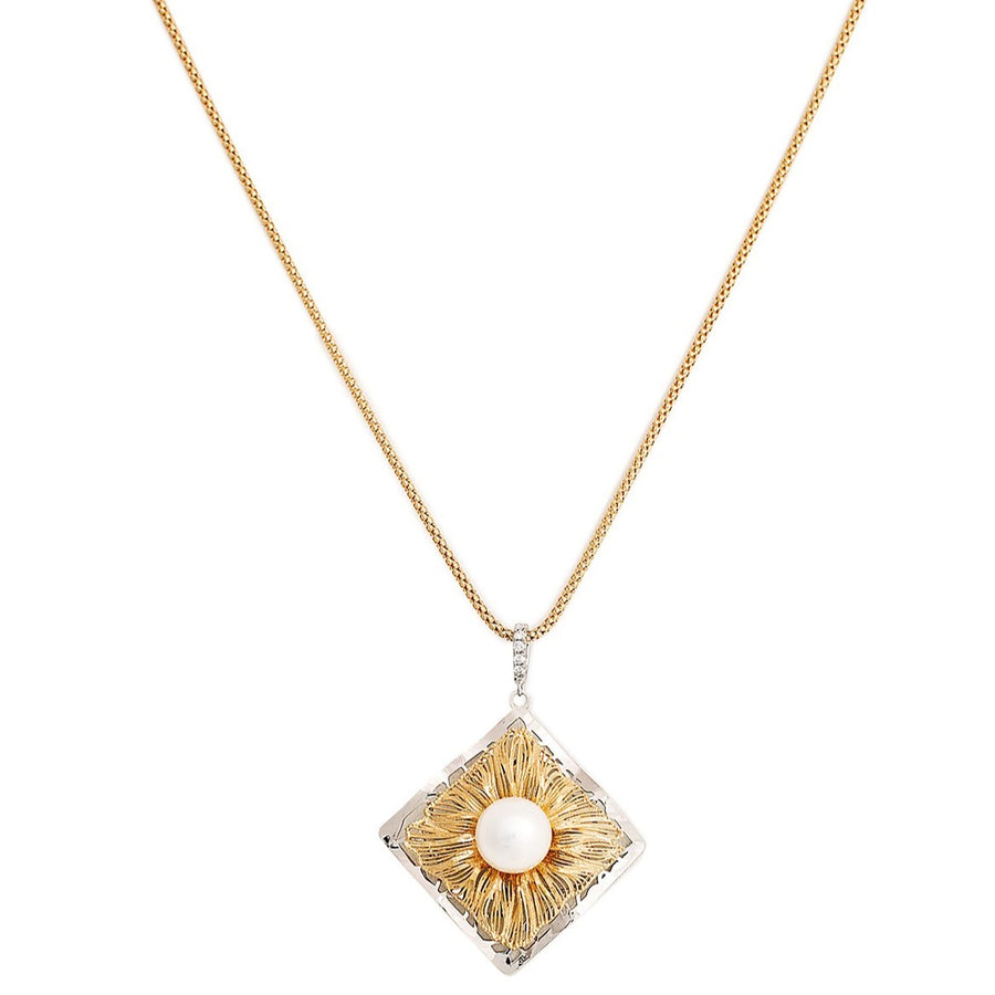 Square Pearl and Diamond Pendant with Adjustable Chain - K.D. Jewelry Sf