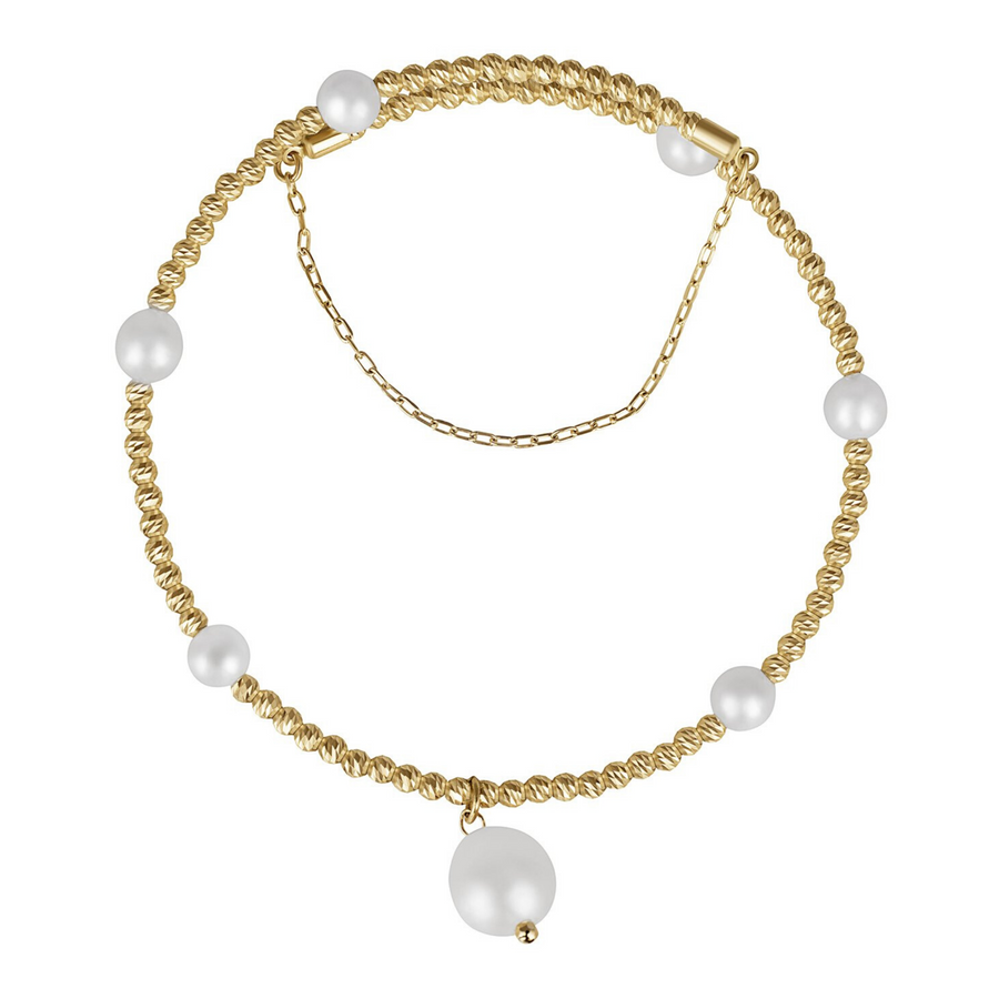 18K Free Size Gold and Pearl Bangle