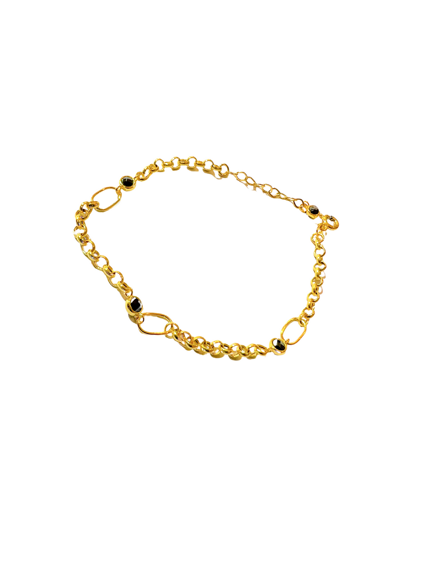 Beads and Paperclip Links 22K Gold Bracelet