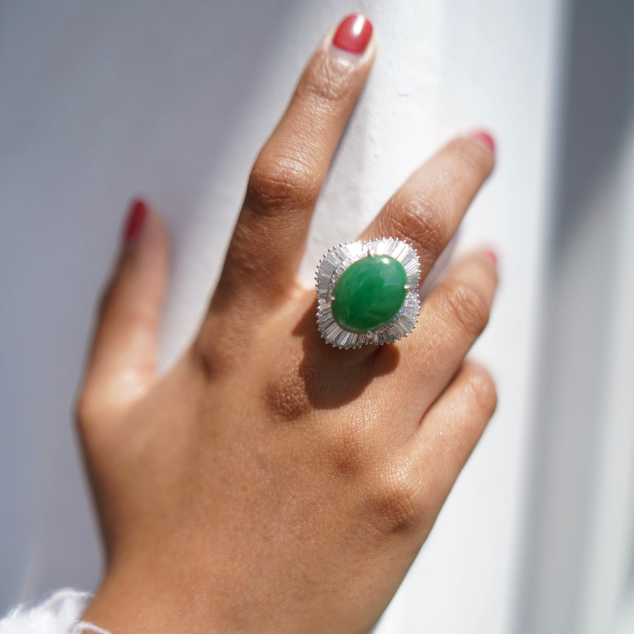 Jade Flower Diamond Ring