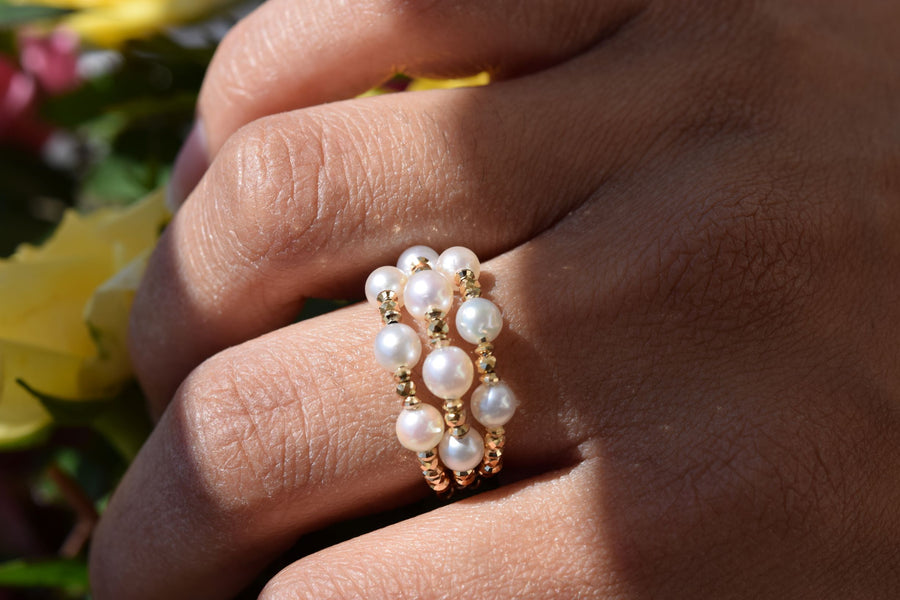 3 layer Akoya Pearl Ring with an Adjustable Chain - K.D. Jewelry Sf