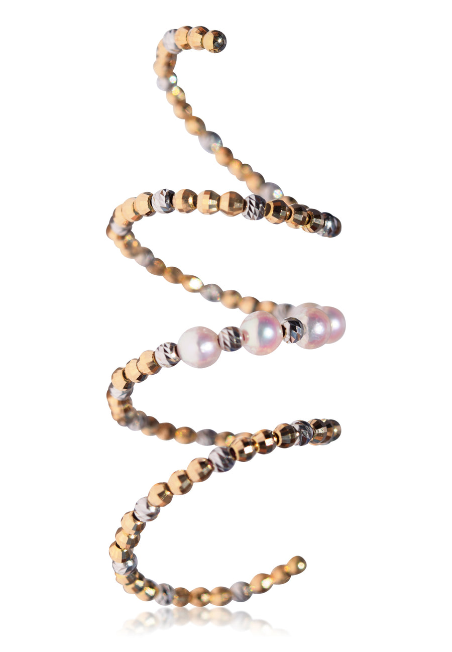18K Mix Yellow and White Gold Akoya Pearl Spiral Ring - K.D. Jewelry Sf