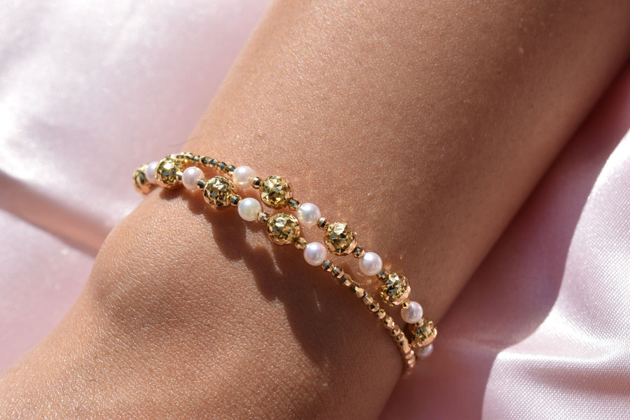 Two-Side Wear Gold and Akoya Pearl Spiral Bangle - K.D. Jewelry Sf