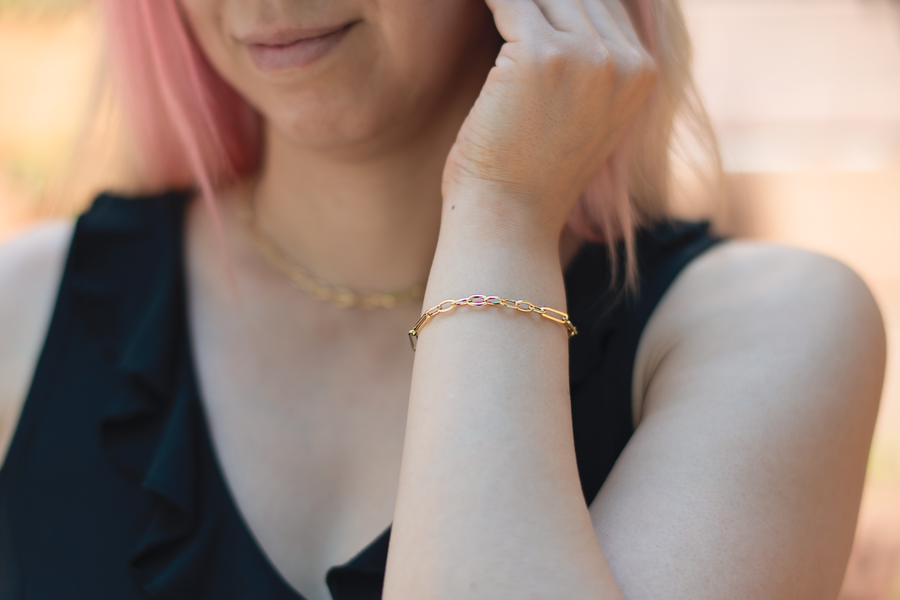 18K Yellow Gold Paperclip Chain Bracelet – KAPES Fine Jewelry