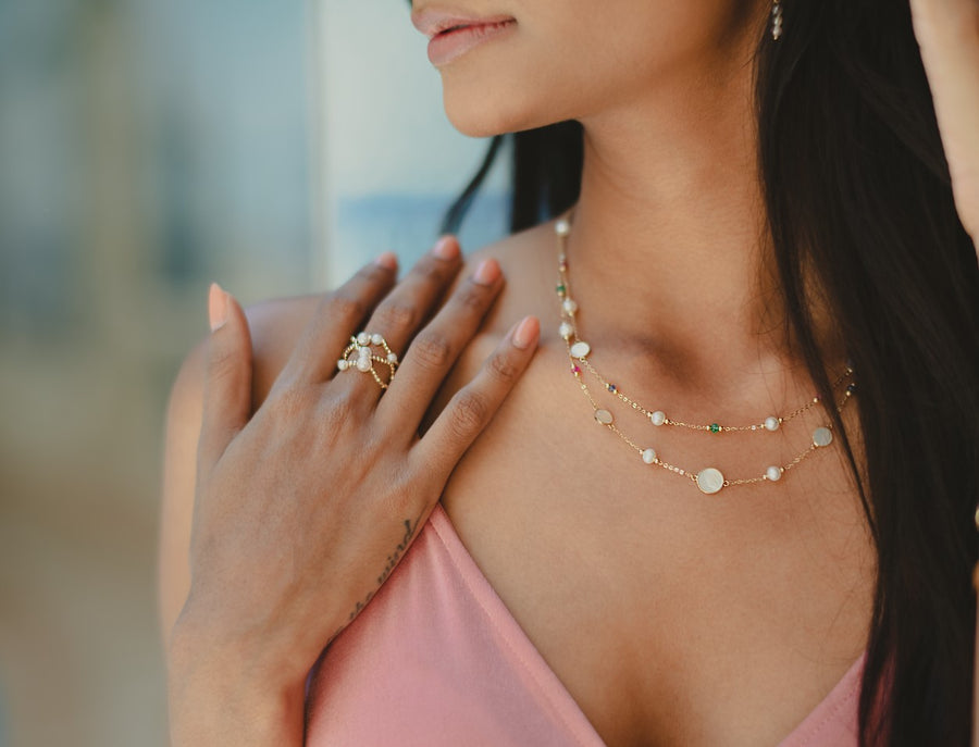 Multi-stone Pearl Necklace Tri