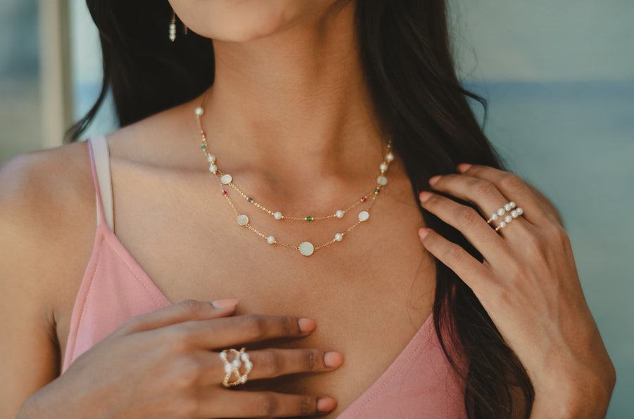 Multi-stone Pearl Necklace Tri