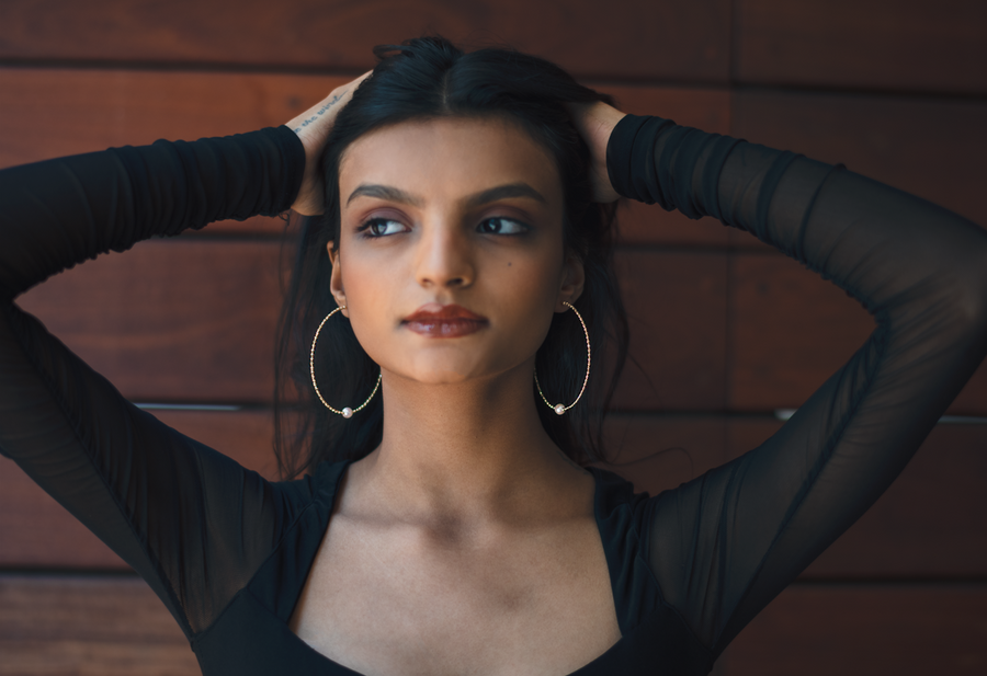 Large Gold Hoops with Pearl